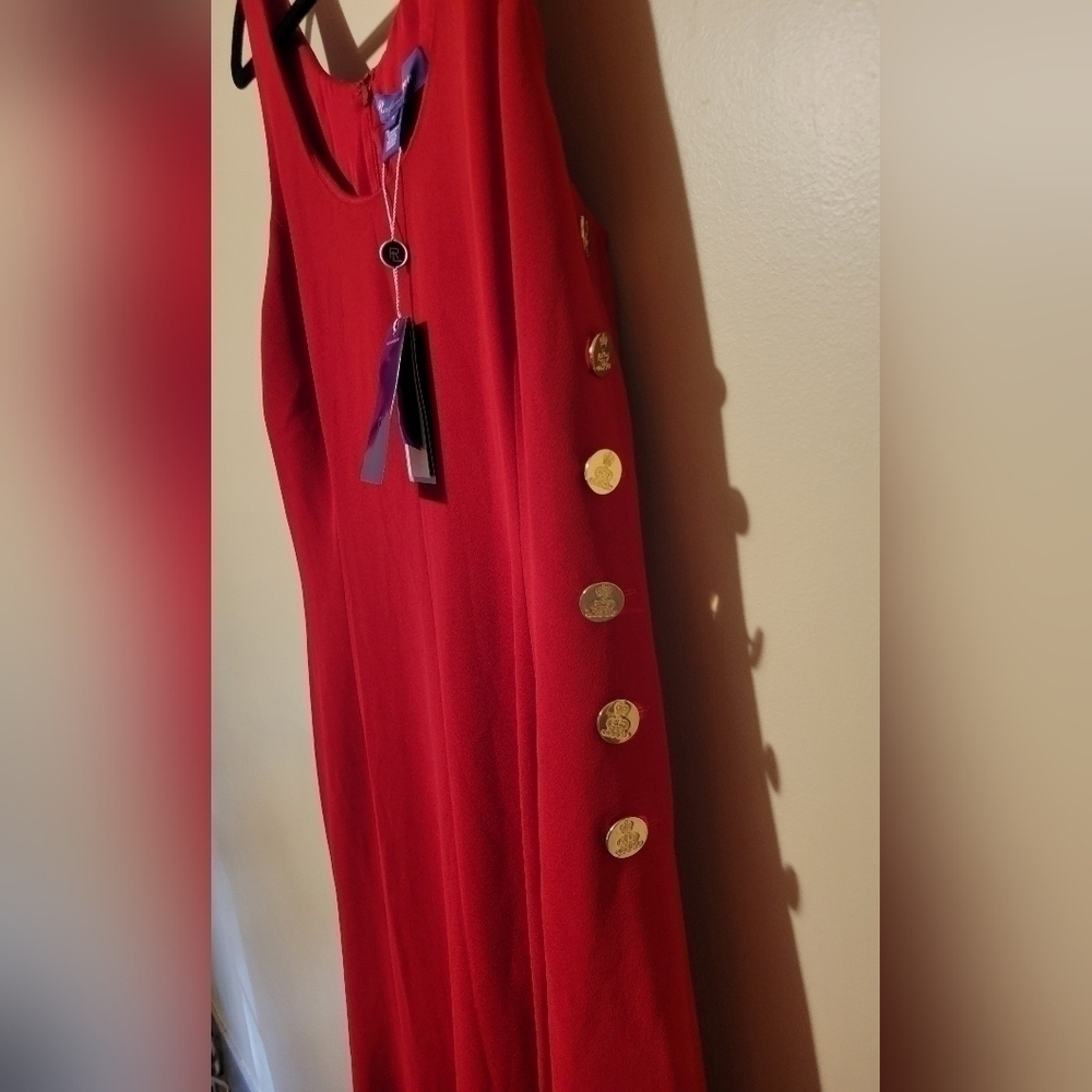 Ralph lauren purple label red gold side buttons Gown Dress size 12. - Picture 3 of 13